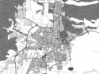 Obraz premium Illustrated city map of Salta, Argentina, in black and white, showing roads and textures.