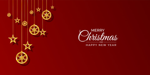 Luxury christmas Banner with golden balls and golden stars