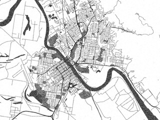 Naklejka premium Artistic urban sketch of Rockhampton, Australia, detailed in black and white map form.