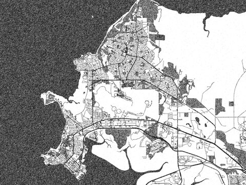 Hand-drawn style black and white city map of Darwin, Australia, ready for wall art or editorial projects.