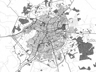 Obraz premium Stylized decorative city map of Campo Grande, Brazil, hand-drawn in black and white.