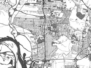 Fototapeta premium Stylized decorative city map of Canoas, Brazil, hand-drawn in black and white.