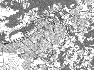 Fototapeta premium Detailed artistic sketch map of Mogi das Cruzes, Brazil, in monochrome black and white.