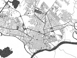 Fototapeta premium Urban black and white map of Pelotas, Brazil, designed in a sketch style for prints.