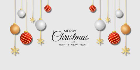 Christmas banner golden red and black white balls golden shonoflacke aith white background