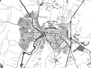 Artistic urban sketch of Osorno, Chile, detailed in black and white map form.