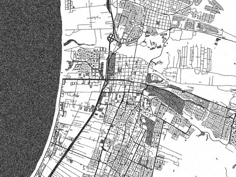 Minimal poster-style map of La Serena, Chile, hand-drawn style in monochrome.