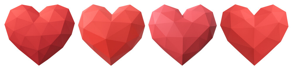Geometric red hearts in sequence