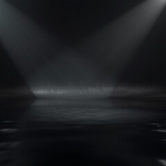 Obraz premium Black Studio Background with Dual White Spotlights — Dramatic Cinematic Lighting and Minimal Product Stage for Modern Advertising and Branding