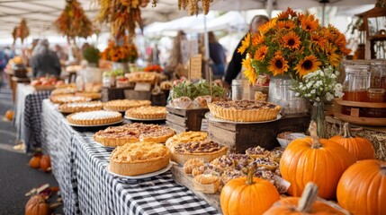 Harvest festival celebration autumn market food showcase outdoor fair colorful display