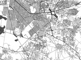 Naklejka premium Poster-ready black and white illustration map of Chalco, Mexico, detailed and artistic.
