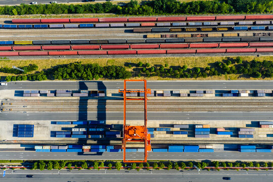 Aerial view of railway container terminal