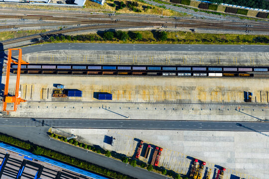 Aerial view of railway container terminal