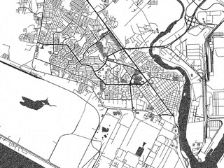 Obraz premium Artistic urban sketch of Ciudad Lazaro Cardenas, Mexico, detailed in black and white map form.