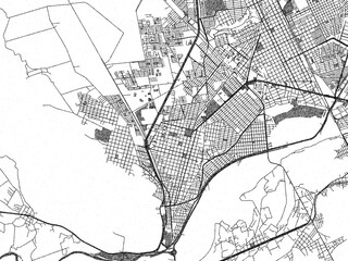 Fototapeta premium Hand-drawn style black and white city map of Ciudad Lerdo, Mexico, with detailed streets and textures.