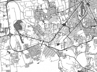 Fototapeta premium Illustrated map of El Pueblito, Mexico, in black and white hand-drawn digital style.