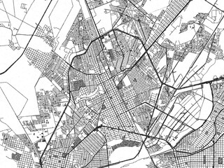 Naklejka premium Hand-drawn style black and white city map of Gomez Palacio, Mexico, with detailed streets and textures.