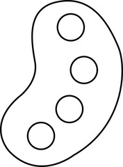 An artists palette with four circular paint wells in a blob shaped frame