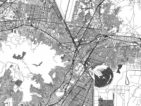 Minimalist monochrome city map of Ecatepec de Morelos, Mexico, illustrated with urban detail.