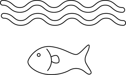 Line art two wave lines at the top a fish below The fish has an eye gill and tail