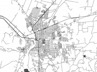 Poster-ready monochrome city map of Ocotlan, Mexico, with detailed streets and rivers.