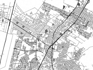 Obraz premium Hand-drawn style black and white city map of Ojo de Agua, Mexico, ready for wall art or editorial projects.