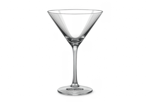 Empty transparent martini cocktail glass on background