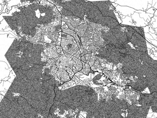 Artistic monochrome city map of Xalapa de Enriquez, Mexico, created in a hand-drawn style.