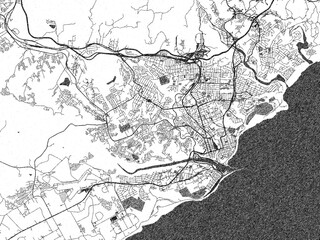 Fototapeta premium Artistic monochrome city map of East London, South Africa, created in a hand-drawn style.
