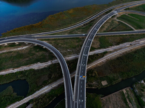 Aerial View of Roads, Rails, and Canals