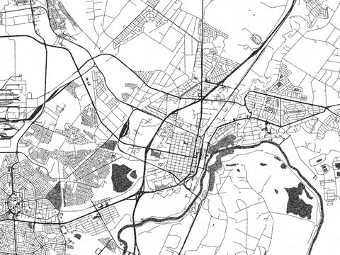 City map illustration of Vereeniging, South Africa, in black and white sketch style.