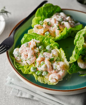 Shrimp cocktail lettuce wraps.