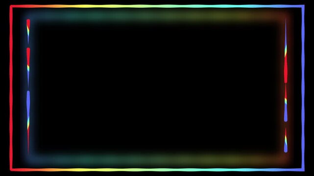 Webcam neon overlay frame, glowing rainbow facecam rectangle frame on black background is perfect for vibrant design projects and creative presentations.
