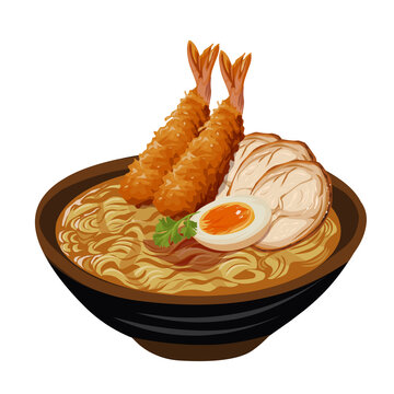Vector ramen Japanese topping ebi furai with chasu chicken png 