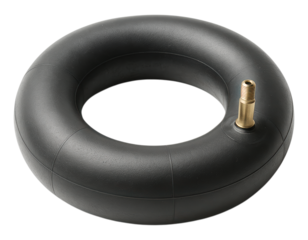 Black rubber inner tube with a brass metal air valve for tires, a versatile spare part for vehicles, Isolated on Transparent and White Background