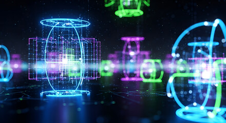Futuristic Abstract Technology Background with Neon Glowing Structures