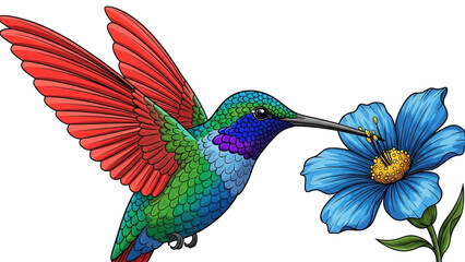 Fototapeta premium Colorful hummingbird feeding on a vibrant flower (5)