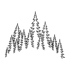 Obraz premium Cluster of pine trees in continuous line art forest.