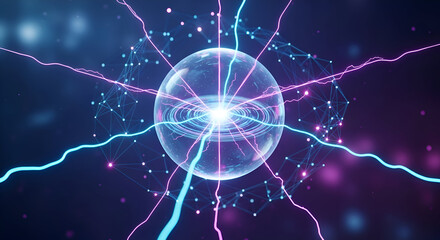 Energy Sphere with Abstract Network and Lightning Bolts