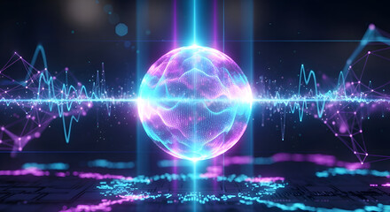 Digital Technology Sphere with Data Waveform Concept