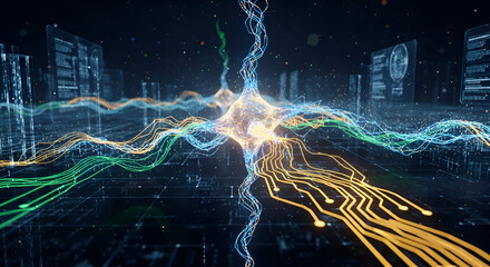 Neural Network Concept with Data Flow and Neuron Connections