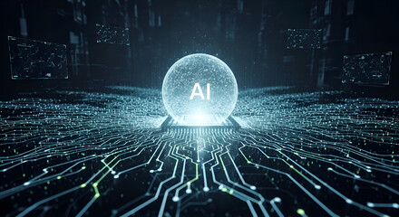 AI Processor Brain with Circuit Board Connections