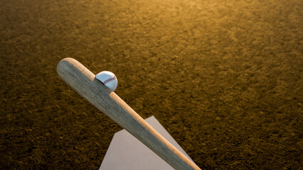 バッター目線からの野球バットで打つ瞬間の変形したボール