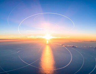 Sunrise over ocean, swirling trails
