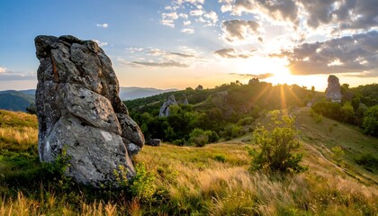 Sunrise over rocky hillside