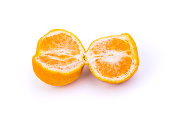 Orange with yellow peel isolated on white background - top view