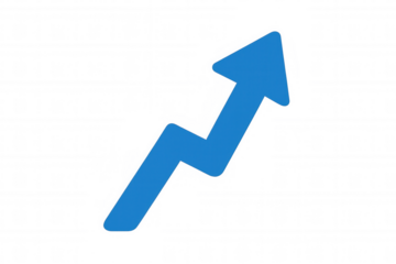 Blue zigzagging arrow icon pointing upwards, representing growth, trend, and positive performance. Transparent background