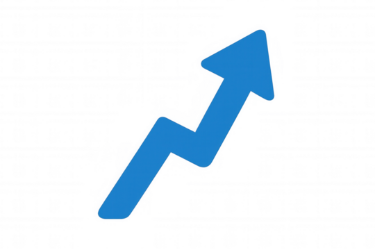 Blue zigzagging arrow icon pointing upwards, representing growth, trend, and positive performance. Transparent background