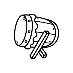 Monochrome Hand Drawn Frame Drum Illustration on Transparent Background Islamic Festive Season Decorative Arts and Crafts Musical Instrument