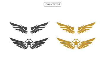 Set of black and gold color wings icons. Wings badges. Collection wings badges. Vector illustration icon